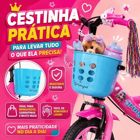 Bicicleta Infantil Aro 20 Princesa 6 a 10 Anos com MiƧangas + Cestinha + LED + R