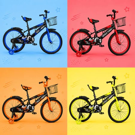 Bicicleta Infantil Menina Turbo Aro 16 LED + Rodinha LED + Freio V-Brake + Cesti