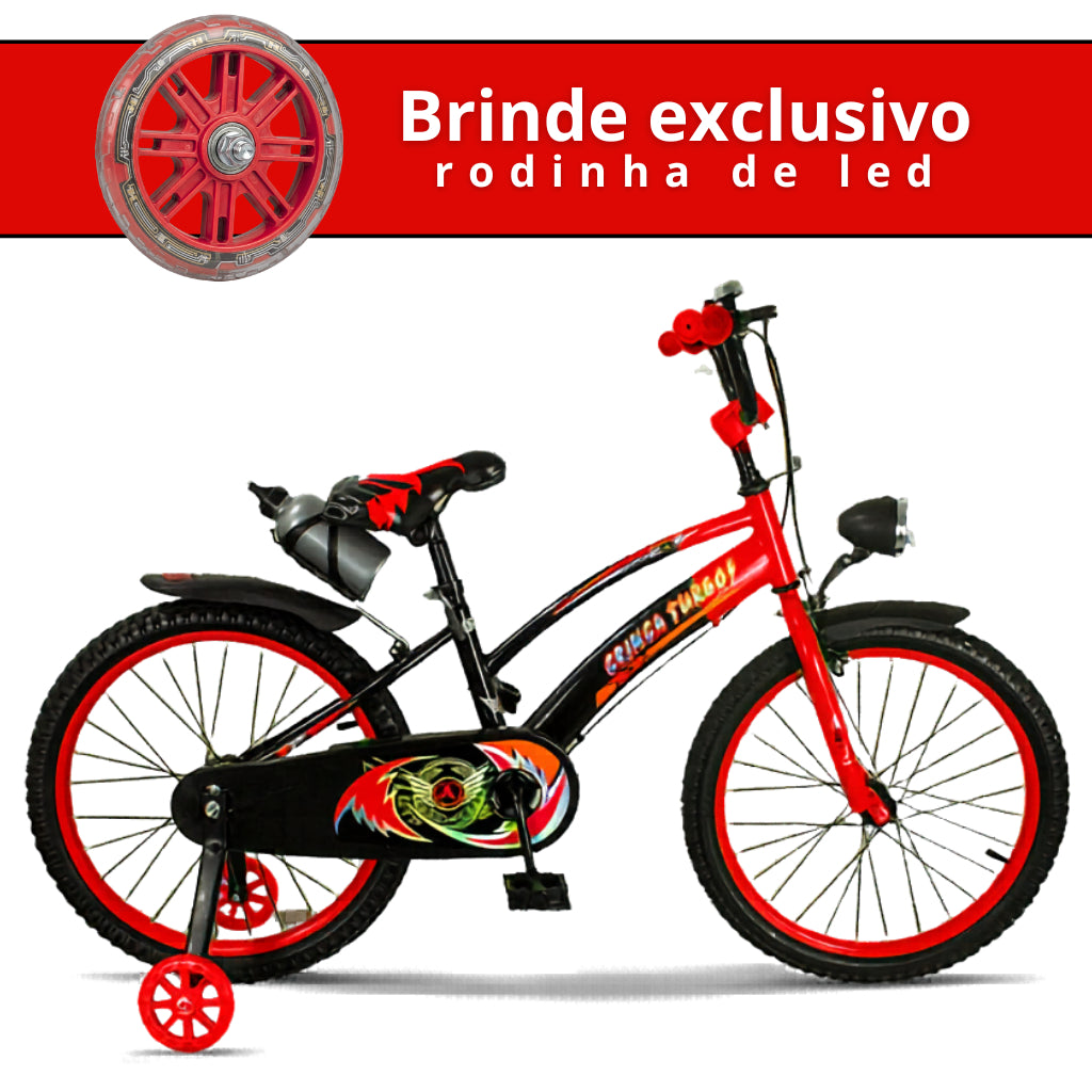 Bicicleta Infantil Aro 20 Old School Vermelho 9 a 12 Anos LED + Pneu Grosso + Fa