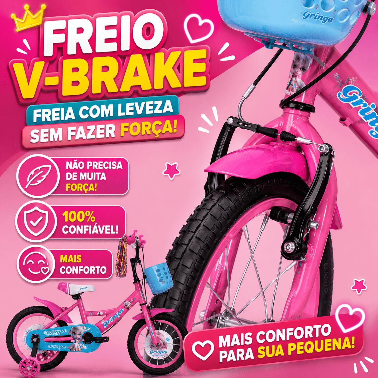 Bicicleta Infantil Aro 20 Princesa 6 a 10 Anos com Miçangas + Cestinha + LED + R