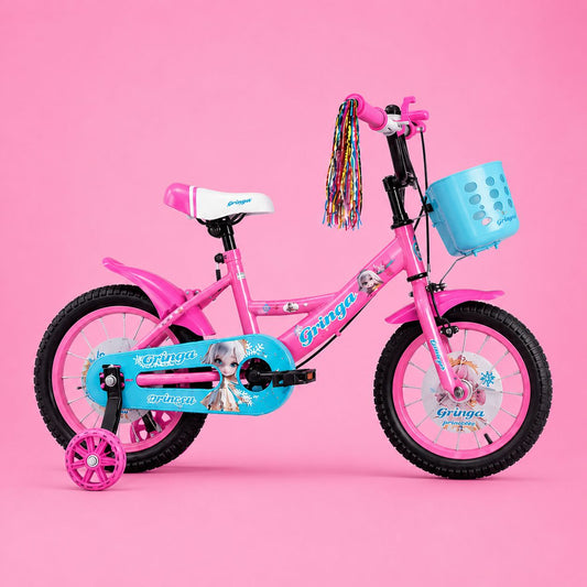 Bicicleta Infantil Menina Aro 14 Princesa 3-7 Anos com Rodinhas + Cestinha + LED