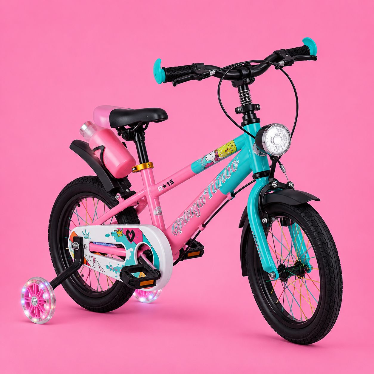 Bicicleta Infantil Aro 20 Rosa 6 a 10 Anos Estilo Shark com LED + Pneu Grosso +