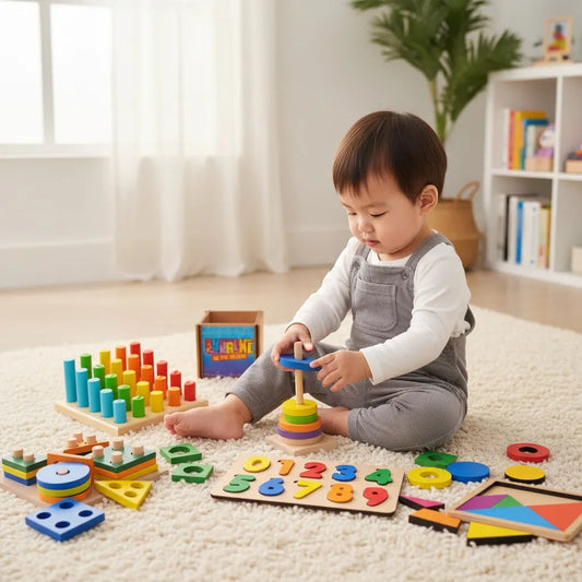 Kit 10 Brinquedos Educativo Infantil em Madeira e EVA Pedagógico Lúdico