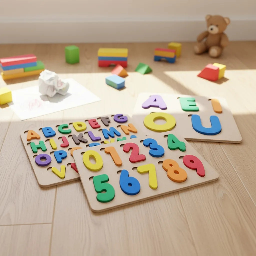 Kit 3 Tabuleiros Alfabeto Numerais e Vogais Brinquedo Educativo Infantil em Made