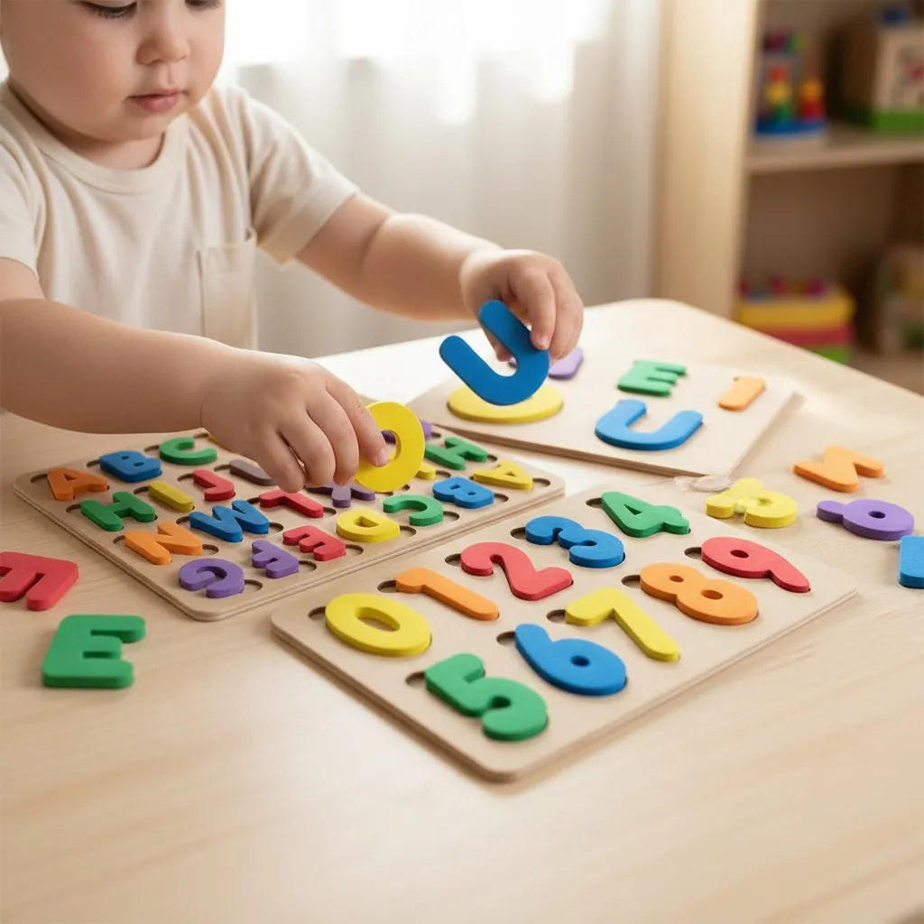 Kit 3 Tabuleiros Alfabeto Numerais e Vogais Brinquedo Educativo Infantil em Made