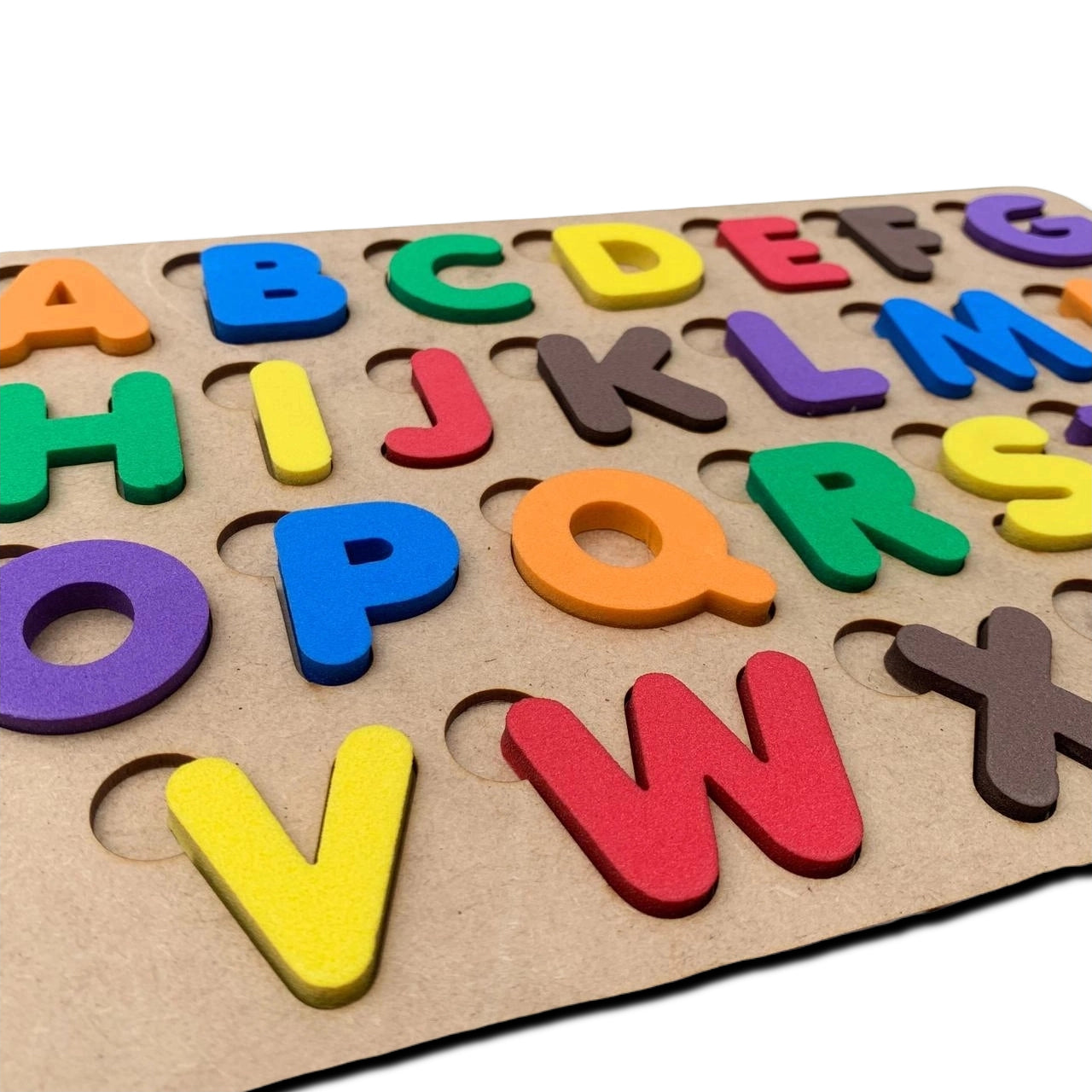 Tabuleiro Alfabeto base e 26 Letras em Madeira e EVA Pedaógico Educativo