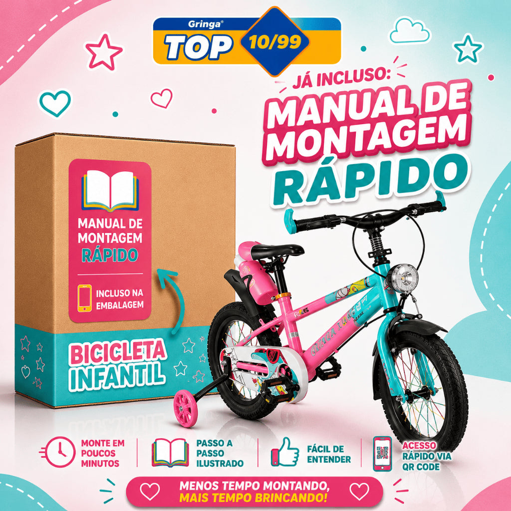 Bicicleta Infantil Aro 20 Rosa 6 a 10 Anos Estilo Shark com LED + Pneu Grosso +