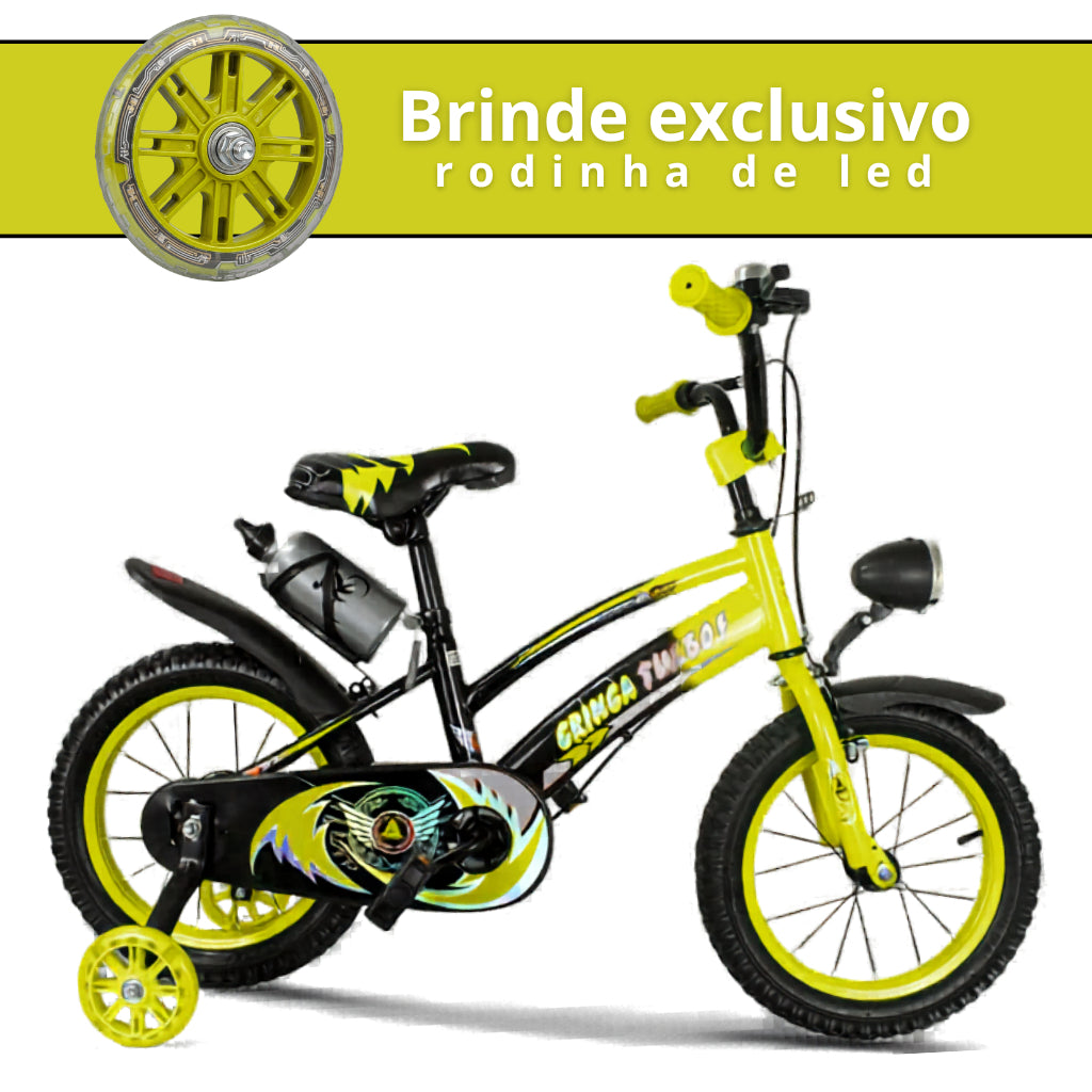 Bicicleta Infantil Aro 16 Old School Amarela 4 a 8 Anos LED + Pneu Grosso + Faro