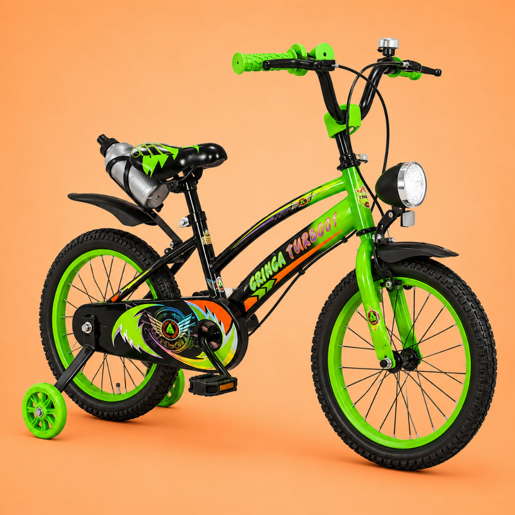 Bicicleta Infantil Aro 16 Old School Verde 4 a 8 Anos LED + Pneu Grosso + Farol